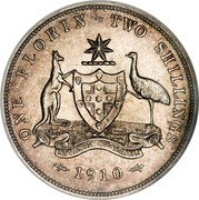 Australia One Florin Two Shillings (Edward VII) KM# 21 ONE FLORIN - TWO SHILLINGS ADVANCE AUSTRALIA 1910 coin reverse Australia One Florin Two Shillings (Edward VII) KM# 21 ONE FLORIN - TWO SHILLINGS ADVANCE AUSTRALIA 1910 coin reverse