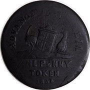 Australia One Penny Advance of Australia 1850 KM# Tn281 ADVANCE OF AUSTRALIA ONE PENNY TOKEN 1850 coin obverse Australia One Penny Advance of Australia 1850 KM# Tn281 ADVANCE OF AUSTRALIA ONE PENNY TOKEN 1850 coin obverse