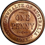 Australia One Penny George V 1911(L) Proof KM# 23 COMMONWEALTH OF AUSTRALIA ONE PENNY *YEAR* coin reverse Australia One Penny George V 1911(L) Proof KM# 23 COMMONWEALTH OF AUSTRALIA ONE PENNY *YEAR* coin reverse