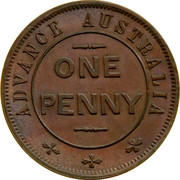 Australia One Penny ND KM# Tn282.2 Unnamed Token Issues ADVANCE AUSTRALIA ONE PENNY coin obverse Australia One Penny ND KM# Tn282.2 Unnamed Token Issues ADVANCE AUSTRALIA ONE PENNY coin obverse