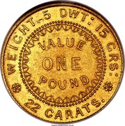 Australia One Pound Adelaide 1852 KM# 2 WEIGHT, 5 DWT: 15 GRS: VALUE ONE POUND 22 CARATS. coin reverse Australia One Pound Adelaide 1852 KM# 2 WEIGHT, 5 DWT: 15 GRS: VALUE ONE POUND 22 CARATS. coin reverse