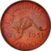 Australia Penny Kangaroo 1951 (p) KM# 43 AUSTRALIA KG 1952 PENNY coin reverse Australia Penny Kangaroo 1951 (p) KM# 43 AUSTRALIA KG 1952 PENNY coin reverse