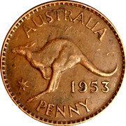 Australia Penny Kangaroo 1953 KM# 50 AUSTRALIA KG 1953 PENNY coin reverse Australia Penny Kangaroo 1953 KM# 50 AUSTRALIA KG 1953 PENNY coin reverse
