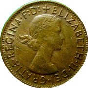 Australia Penny Kangaroo 1961 (p) KM# 56 ELIZABETH II DEI GRATIA REGINA F D coin obverse Australia Penny Kangaroo 1961 (p) KM# 56 ELIZABETH II DEI GRATIA REGINA F D coin obverse