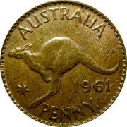 Australia Penny Kangaroo 1961 (p) KM# 56 AUSTRALIA KG 1958 PENNY coin reverse Australia Penny Kangaroo 1961 (p) KM# 56 AUSTRALIA KG 1958 PENNY coin reverse