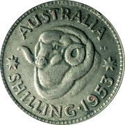 Australia Shilling Elizabeth II 1953 KM# 53 ELIZABETH II DEI GRATIA REGINA coin obverse Australia Shilling Elizabeth II 1953 KM# 53 ELIZABETH II DEI GRATIA REGINA coin obverse