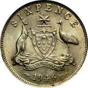 Australia Sixpence Coat of Arms 1946 KM# 38a SIXPENCE ADVANCE AUSTRALIA 1948 coin reverse Australia Sixpence Coat of Arms 1946 KM# 38a SIXPENCE ADVANCE AUSTRALIA 1948 coin reverse