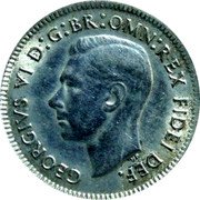 Australia Sixpence Coat of Arms 1951 KM# 45 GEORGIVS VI D G BR OMN REX FIDEI DEF HP coin obverse Australia Sixpence Coat of Arms 1951 KM# 45 GEORGIVS VI D G BR OMN REX FIDEI DEF HP coin obverse