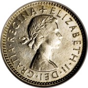 Australia Sixpence Coat of Arms 1954 Proof KM# 52 + ELIZABETH∙II∙DEI∙GRATIA∙REGINA coin obverse Australia Sixpence Coat of Arms 1954 Proof KM# 52 + ELIZABETH∙II∙DEI∙GRATIA∙REGINA coin obverse