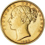 Australia Sovereign Victoria Shield 1882 M KM# 6 VICTORIA DEI GRATIA W.W. 1887 coin obverse Australia Sovereign Victoria Shield 1882 M KM# 6 VICTORIA DEI GRATIA W.W. 1887 coin obverse