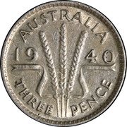 Australia Three Pence Wheat Fields of Gold 1940 KM# 37 AUSTRALIA *YEAR* K G THREE PENCE coin reverse