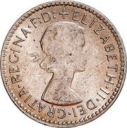 Australia Three Pence Wheat Fields of Gold 1959 KM# 57 +ELIZABETH∙II∙DEI∙GRATIA∙REGINA∙F:D: coin obverse Australia Three Pence Wheat Fields of Gold 1959 KM# 57 +ELIZABETH∙II∙DEI∙GRATIA∙REGINA∙F:D: coin obverse