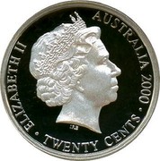 Australia Twenty Cents Masterpieces in Silver - Twentieth Century Monarchs 2000 KM# 498 ELIZABETH II AUSTRALIA 2000 TWENTY CENTS IRB coin obverse Australia Twenty Cents Masterpieces in Silver - Twentieth Century Monarchs 2000 KM# 498 ELIZABETH II AUSTRALIA 2000 TWENTY CENTS IRB coin obverse