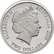 Australia Two Dollars Masterpieces in Silver - Twentieth Century Monarchs 2000 KM# 500 ELIZABETH II AUSTRALIA 2000 TWO DOLLARS IRB coin obverse Australia Two Dollars Masterpieces in Silver - Twentieth Century Monarchs 2000 KM# 500 ELIZABETH II AUSTRALIA 2000 TWO DOLLARS IRB coin obverse