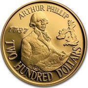 Australia Two Hundred Dollars Arthur Phillip 1987 KM# 94 ARTHUR PHILLIP 1787 PORTSMOUTH TWO HUNDRED DOLLARS HH coin reverse Australia Two Hundred Dollars Arthur Phillip 1987 KM# 94 ARTHUR PHILLIP 1787 PORTSMOUTH TWO HUNDRED DOLLARS HH coin reverse