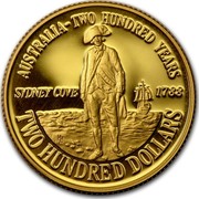Australia Two Hundred Dollars Bicentennial of Australia 1988 KM# 115 AUSTRALIA - TWO HUNDRED YEARS SYDNEY COVE 1788 TWO HUNDRED DOLLARS HH coin reverse Australia Two Hundred Dollars Bicentennial of Australia 1988 KM# 115 AUSTRALIA - TWO HUNDRED YEARS SYDNEY COVE 1788 TWO HUNDRED DOLLARS HH coin reverse