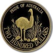 Australia Two Hundred Dollars Pride of Australia Emu 1991 KM# 160 PRIDE OF AUSTRALIA TWO HUNDRED DOLLARS coin reverse Australia Two Hundred Dollars Pride of Australia Emu 1991 KM# 160 PRIDE OF AUSTRALIA TWO HUNDRED DOLLARS coin reverse