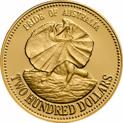 Australia Two Hundred Dollars (Pride of Australia - Frilled-Neck Lizard) KM# 116 PRIDE OF AUSTRALIA TWO HUNDRED DOLLARS coin reverse Australia Two Hundred Dollars (Pride of Australia - Frilled-Neck Lizard) KM# 116 PRIDE OF AUSTRALIA TWO HUNDRED DOLLARS coin reverse