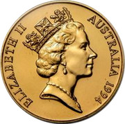 Australia Two Hundred Dollars (Pride of Australia - Tasmanian Devil) KM# 262 ELIZABETH II AUSTRALIA 1994 RDM coin obverse Australia Two Hundred Dollars (Pride of Australia - Tasmanian Devil) KM# 262 ELIZABETH II AUSTRALIA 1994 RDM coin obverse