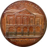 UK 1/2 Penny (Warwickshire Coventry Kempson’s) COUNTY HALL ERECTED 1784 coin obverse
