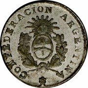 Argentina 1/2 Real Coat of Arms La Rioja 1854 B KM# 24 CONFEDERACION ARGENTINA coin obverse Argentina 1/2 Real Coat of Arms La Rioja 1854 B KM# 24 CONFEDERACION ARGENTINA coin obverse