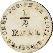 Argentina 1/2 Real Coat of Arms La Rioja 1854 B KM# 25 1/2 REAL 9 D B CRED PUB DE LA RIOJA coin reverse Argentina 1/2 Real Coat of Arms La Rioja 1854 B KM# 25 1/2 REAL 9 D B CRED PUB DE LA RIOJA coin reverse