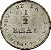 Argentina 1/2 Real Coat of Arms La Rioja 1854 B KM# 24 1/2 REAL 1854 9 D B PROV DE LA RIOIA coin reverse Argentina 1/2 Real Coat of Arms La Rioja 1854 B KM# 24 1/2 REAL 1854 9 D B PROV DE LA RIOIA coin reverse