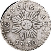 Argentina 1/2 Real Radiant Sun Cordoba 1850 KM# 29 CONFEDERADA 1854 coin obverse Argentina 1/2 Real Radiant Sun Cordoba 1850 KM# 29 CONFEDERADA 1854 coin obverse