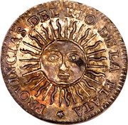 Argentina 1/2 Sol Radiant Sunface Rio de la Plata 1815 FL KM# 10 PROVINCIAS DEL RIO DE LA PLATA coin obverse Argentina 1/2 Sol Radiant Sunface Rio de la Plata 1815 FL KM# 10 PROVINCIAS DEL RIO DE LA PLATA coin obverse