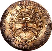Argentina 1/2 Sol Radiant Sunface Rio de la Plata 1815 FL KM# 10 EN UNION Y LIBERTAD PTS F L 1815 coin reverse Argentina 1/2 Sol Radiant Sunface Rio de la Plata 1815 FL KM# 10 EN UNION Y LIBERTAD PTS F L 1815 coin reverse