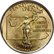 USA 1/4 Dollar Washington Quarter Pennsylvania Pattern 1999 P PENNSYLVANIA 1787 VIRTUE LIBERTY INDEPENDENCE JM 1999 E PLURIBUS UNUM coin reverse USA 1/4 Dollar Washington Quarter Pennsylvania Pattern 1999 P PENNSYLVANIA 1787 VIRTUE LIBERTY INDEPENDENCE JM 1999 E PLURIBUS UNUM coin reverse