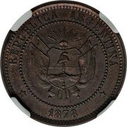 Argentina 1 Centavo Essai Liberty Without Cap 1878  KM# E1 REPUBLICA ARGENTINA 1878 coin obverse Argentina 1 Centavo Essai Liberty Without Cap 1878  KM# E1 REPUBLICA ARGENTINA 1878 coin obverse