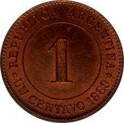 Argentina 1 Centavo Fuertes (Pattern Without Liberty) KM# Pn17 REPUBLICA ARGENTINA 1 UN CENTAVO 1880 coin reverse Argentina 1 Centavo Fuertes (Pattern Without Liberty) KM# Pn17 REPUBLICA ARGENTINA 1 UN CENTAVO 1880 coin reverse