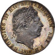 UK 1 Crown (George III Pattern) GEORGIUS III D G BRITANNIARUM REX F D PISTRUCCI 1818 coin obverse UK 1 Crown (George III Pattern) GEORGIUS III D G BRITANNIARUM REX F D PISTRUCCI 1818 coin obverse