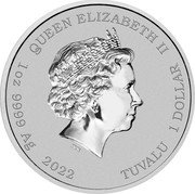 Tuvalu 1 Dollar Elizabeth II James Bond 2022  Bullion QUEEN ELIZABETH II IRB 1 OZ 9999 AG 2022 TUVALU 1 DOLLAR coin obverse Tuvalu 1 Dollar Elizabeth II James Bond 2022  Bullion QUEEN ELIZABETH II IRB 1 OZ 9999 AG 2022 TUVALU 1 DOLLAR coin obverse