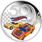Tuvalu 1 Dollar Hot Wheels Anniversary 2018 P Proof KM# 393 HOT WHEELS TM 50 EST 1968 © 2018 MATTEL P coin reverse Tuvalu 1 Dollar Hot Wheels Anniversary 2018 P Proof KM# 393 HOT WHEELS TM 50 EST 1968 © 2018 MATTEL P coin reverse