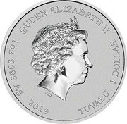 Tuvalu 1 Dollar Hulk 2019  BU QUEEN ELIZABETH II IRB 1 OZ 9999 AG 2019 TUVALU 1 DOLLAR coin obverse Tuvalu 1 Dollar Hulk 2019  BU QUEEN ELIZABETH II IRB 1 OZ 9999 AG 2019 TUVALU 1 DOLLAR coin obverse