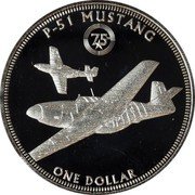 Tuvalu One Dollar Plane P51 Mustang 2017  Prooflike P51 MUSTANG 75TH ONE DOLLAR coin reverse Tuvalu One Dollar Plane P51 Mustang 2017  Prooflike P51 MUSTANG 75TH ONE DOLLAR coin reverse