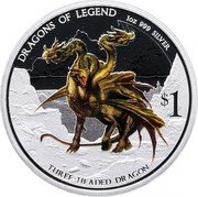 Tuvalu 1 Dollar Three Headed Dragon 2013  Proof DRAGONS OF LEGEND 10OZ 999 SILVER $1 THREE-HEADED DRAGON coin reverse Tuvalu 1 Dollar Three Headed Dragon 2013  Proof DRAGONS OF LEGEND 10OZ 999 SILVER $1 THREE-HEADED DRAGON coin reverse