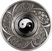 Tuvalu 1 Dollar Yin Yang Rotating Charm 2016  WOOD FIRE EARTH METAL WATER 1 OZ 999 SILVER coin reverse