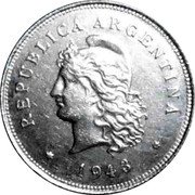 Argentina 1 Peso (Pattern Bird) KM# Pn57 REPUBLICA ARGENTINA 1943 coin obverse Argentina 1 Peso (Pattern Bird) KM# Pn57 REPUBLICA ARGENTINA 1943 coin obverse