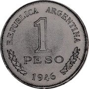 Argentina 1 Peso (Pattern Liberty with Wheat) KM# Pn62 REPUBLICA ARGENTINA 1 PESO 1946 coin obverse Argentina 1 Peso (Pattern Liberty with Wheat) KM# Pn62 REPUBLICA ARGENTINA 1 PESO 1946 coin obverse