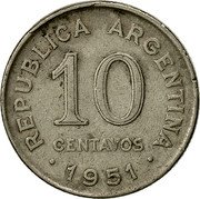 Argentina 10 Centavos Jose de San Martin Republic 1951 KM# 47 REPUBLICA ARGENTINA 10 CENTAVOS 1952 coin obverse Argentina 10 Centavos Jose de San Martin Republic 1951 KM# 47 REPUBLICA ARGENTINA 10 CENTAVOS 1952 coin obverse