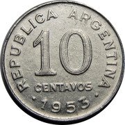 Argentina 10 Centavos Republic Jose de San Martin 1953 KM# 47a REPUBLICA ARGENTINA 10 CENTAVOS 1953 coin obverse Argentina 10 Centavos Republic Jose de San Martin 1953 KM# 47a REPUBLICA ARGENTINA 10 CENTAVOS 1953 coin obverse
