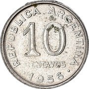 Argentina 10 Centavos Jose de San Martin 1956 KM# 51 REPUBLICA ARGENTINA 10 CENTAVOS 1955 coin obverse Argentina 10 Centavos Jose de San Martin 1956 KM# 51 REPUBLICA ARGENTINA 10 CENTAVOS 1955 coin obverse