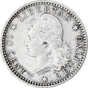 Argentina 10 Centavos Capped Liberty 1882 KM# 26 10 CENTOS 9 DOS FINO LIBERTAD OUDINE coin reverse