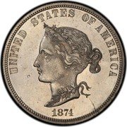 USA 10 Dollars (Eagle Pattern Nickel) UNITED STATES OF AMERICA 1874 coin obverse USA 10 Dollars (Eagle Pattern Nickel) UNITED STATES OF AMERICA 1874 coin obverse