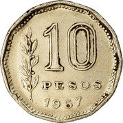 Argentina 10 Pesos Gaucho 1967 KM# 60 10 PESOS 1963 coin reverse Argentina 10 Pesos Gaucho 1967 KM# 60 10 PESOS 1963 coin reverse