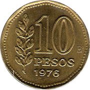 Argentina 10 Pesos Radiant Sunface 1976 KM# 72 10 PESOS 1978 coin reverse Argentina 10 Pesos Radiant Sunface 1976 KM# 72 10 PESOS 1978 coin reverse