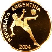 Argentina 10 Pesos XVIII World Football Championship 2004 Proof KM# 147 REPÚBLICA ARGENTINA 2004 coin obverse Argentina 10 Pesos XVIII World Football Championship 2004 Proof KM# 147 REPÚBLICA ARGENTINA 2004 coin obverse